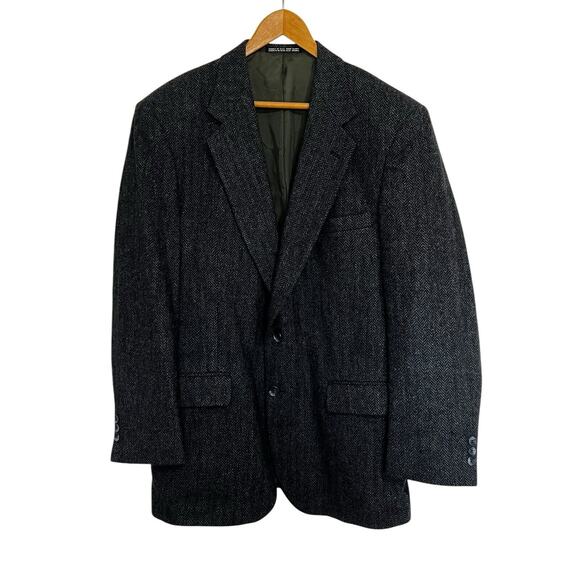Towncraft 42R Blue Herringbone Tweed Shetland Wool Blazer Sport Jacket Coat - Picture 1 of 8